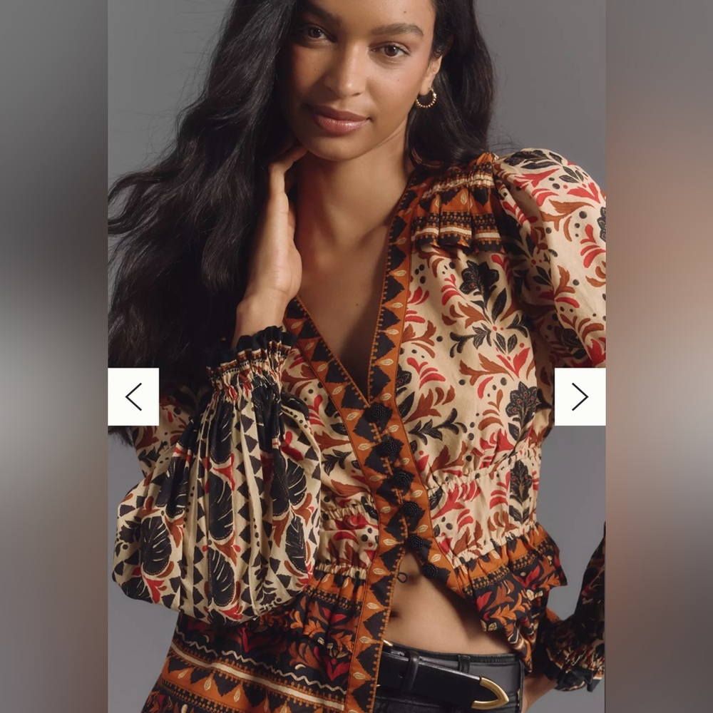 NOT FOR SALE Farm Rio Long-Sleeve V-Neck Printed Blouse